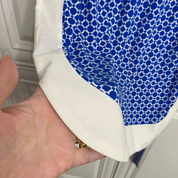 Ann Taylor Factory Size XS Sleeveless V Neck Dress Blue White Belt Midi Office - Picture 6 of 12